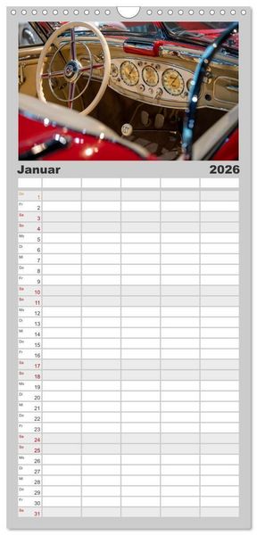 Produktbild: Familienplaner 2026 - Einsteigen, bitte! - Innenansichten automobiler Ikonen mit 5 Spalten (Wandkalender, 21 x 45 cm) CALVENDO
