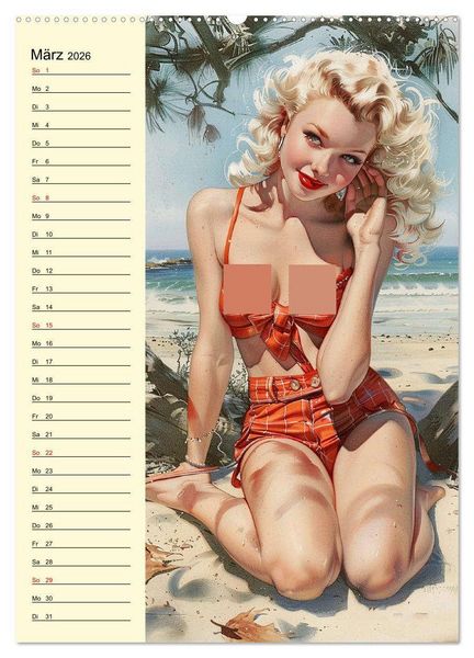Produktbild: Pin-up-Girls. Sexappeal am Strand (hochwertiger Premium Wandkalender 2026 DIN A2 hoch), Kunstdruck in Hochglanz