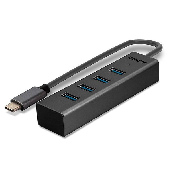 Produktbild: LINDY 43325 USB-Hub 4 Port USB-A USB 3.2 Gen1 5 GBit/s mit USB-C&reg; Stecker Grau 43325