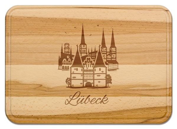 Produktbild: Buchenholz Schneidebrett 35x25cm, Motiv L&uuml;beck