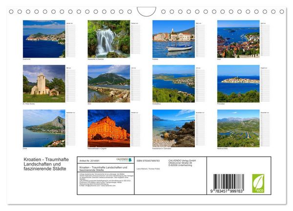 Produktbild: Kroatien - Traumhafte Landschaften und faszinierende St&auml;dte (Wandkalender 2026 DIN A4 quer), CALVENDO Monatskalender