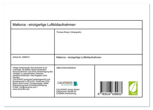Produktbild: Mallorca - einzigartige Luftbildaufnahmen (Tischkalender 2026 DIN A5 quer), CALVENDO Monatskalender