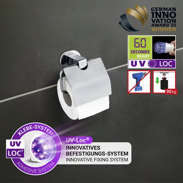 Produktbild: UV-Loc&reg; Toilettenpapierhalter mit Deckel Mod. Maribor, Befestigen ohne Bohren