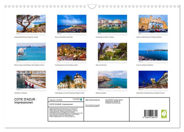 Produktbild: COTE D'AZUR Impressionen (Wandkalender 2026 DIN A3 quer), CALVENDO Monatskalender