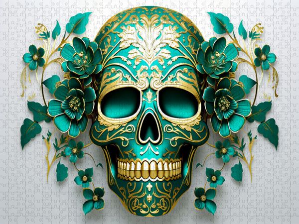 Produktbild: CALVENDO Puzzle Green Skull | 1000 Teile Lege-Gr&ouml;&szlig;e 64x48cm Foto-Puzzle f&uuml;r gl&uuml;ckliche Stunden