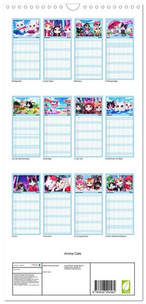 Produktbild: Familienplaner 2026 - Anime Cats mit 5 Spalten (Wandkalender, 21 x 45 cm) CALVENDO