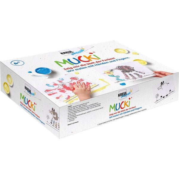 Produktbild: KREUL MUCKI Farben Spiel Kiste, 5 x 50 ml Fingermalfarbe, Wir malen mit H&auml;nden & Fingern
