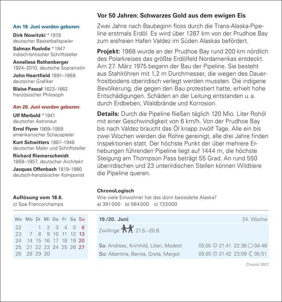 Produktbild: Chronik Tagesabrei&szlig;kalender 2027 - Kulturkalender - Personen, Ereignisse, Schaupl&auml;tze