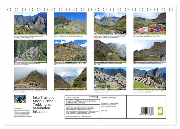 Produktbild: Inka Trail und Machu Picchu, Trekking zur ber&uuml;hmten Inkastadt (Tischkalender 2026 DIN A5 quer), CALVENDO Monatskalender