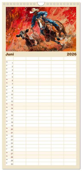 Produktbild: Familienplaner 2026 - Pferde, Staub und Freiheit mit 5 Spalten (Wandkalender, 21 x 45 cm) CALVENDO