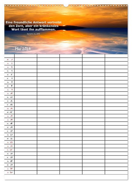Produktbild: ein Planer mit biblischer Weisheit aus den Spr&uuml;chen Salomos (Wandkalender 2026 DIN A2 hoch), CALVENDO Monatskalender