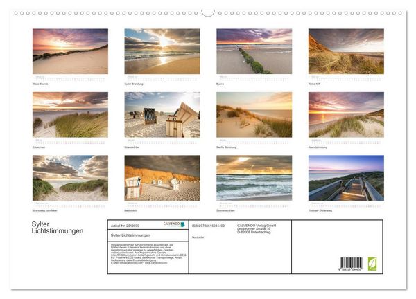 Produktbild: Sylter Lichtstimmungen (Wandkalender 2026 DIN A2 quer), CALVENDO Monatskalender