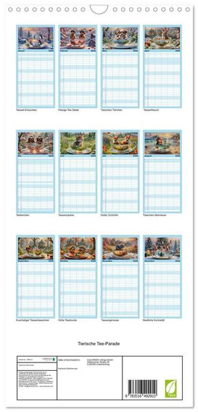 Produktbild: Familienplaner 2026 - Tierische Tee-Parade mit 5 Spalten (Wandkalender, 21 x 45 cm) CALVENDO