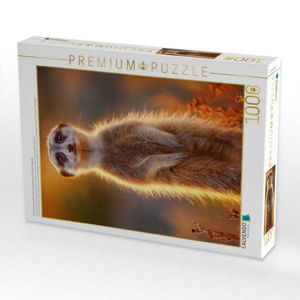 Produktbild: CALVENDO Puzzle Erdm&auml;nnchen steht im Sonnenuntergang und blickt neugierig | 1000 Teile Lege-Gr&ouml;&szlig;e 64x48cm Foto-Puzzle f&uuml;r gl&uuml;ckliche Stunden