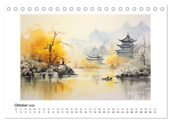 Produktbild: Heiwa - Friedliche Aquarelle im japanischen Stil (Tischkalender 2026 DIN A5 quer), CALVENDO Monatskalender