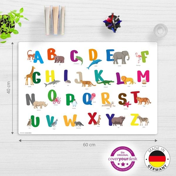 Produktbild: Cover-your-desk Schreibtischunterlage f&uuml;r Kinder Buntes ABC mit Tieren, aus hochwertigem Vinyl , 60 x 40 cm