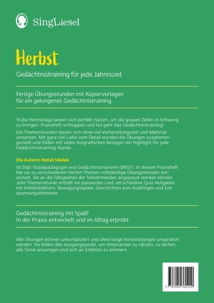 Produktbild: Ged&auml;chtnistraining f&uuml;r jede Jahreszeit - Herbst. F&uuml;r Senioren. Auch mit Demenz. Mit Kopiervorlagen