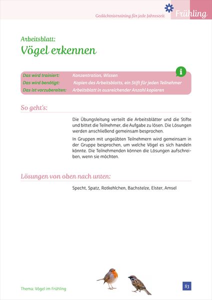 Produktbild: Ged&auml;chtnistraining Senioren - Ged&auml;chtnistraining f&uuml;r jede Jahreszeit: Fr&uuml;hling. Spielerisches Ged&auml;chtnistraining f&uuml;r Senioren. Auch mit Demenz.