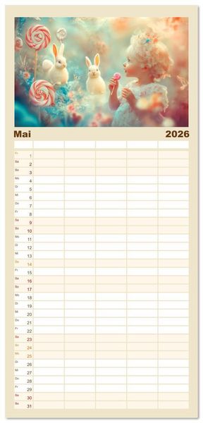 Produktbild: Familienplaner 2026 - Vertr&auml;umte Begegnungen - Kinderkalender mit 5 Spalten (Wandkalender, 21 x 45 cm) CALVENDO