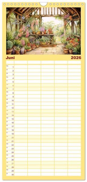 Produktbild: Familienplaner 2026 - Lauschige Gartenecken mit 5 Spalten (Wandkalender, 21 x 45 cm) CALVENDO