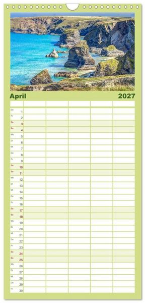 Produktbild: Familienplaner 2027 - Cornwall - Malerische Landschaften mit grandiosen K&uuml;sten mit 5 Spalten (Wandkalender, 21 x 45 cm) CALVENDO