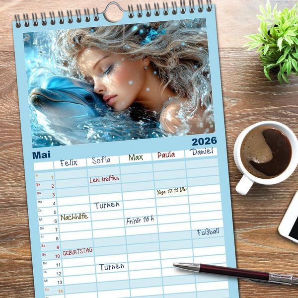 Produktbild: Familienplaner 2026 - Geheimnisvolle Meerjungfrau mit 5 Spalten (Wandkalender, 21 x 45 cm) CALVENDO
