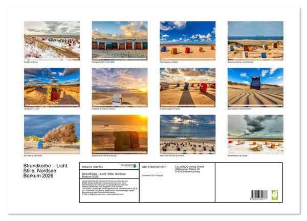 Produktbild: Strandk&ouml;rbe &ndash; Licht. Stille. Nordsee Borkum 2026 (Wandkalender 2026 DIN A2 quer), CALVENDO Monatskalender