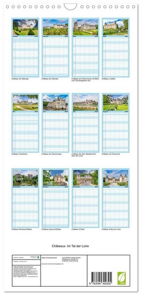 Produktbild: Familienplaner 2027 - Ch&acirc;teaux. Im Tal der Loire mit 5 Spalten (Wandkalender, 21 x 45 cm) CALVENDO