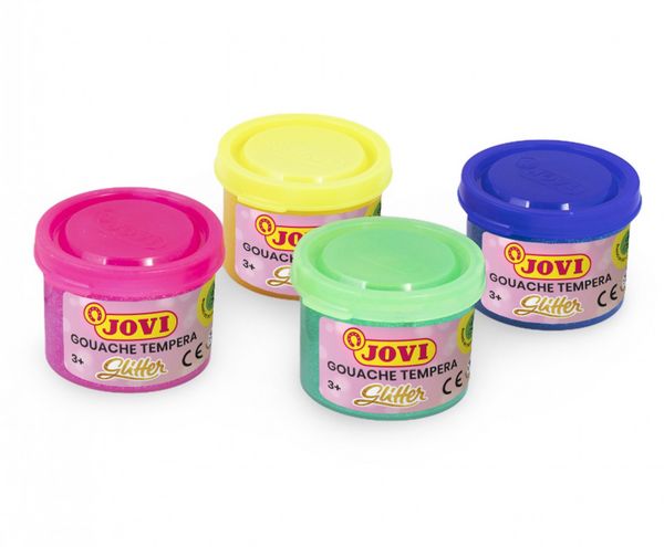 Produktbild: JOVI Gouache Tempera Plakatfarbe, GLITTER-Farben, 4 Dosen 35 ml