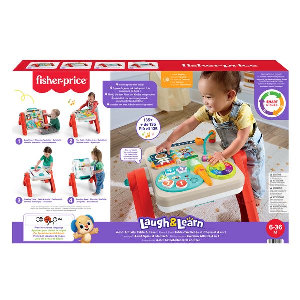 Produktbild: Fisher-Price 4-in-1 Spieltisch und Staffelei, Babys und Kleinkinder, elektronisches Lernspielzeug, mehrsprachige Version