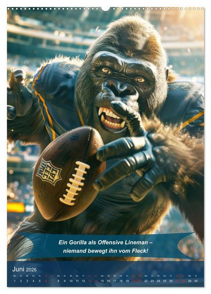 Produktbild: American Football mit tierischem Humor (hochwertiger Premium Wandkalender 2026 DIN A2 hoch), Kunstdruck in Hochglanz