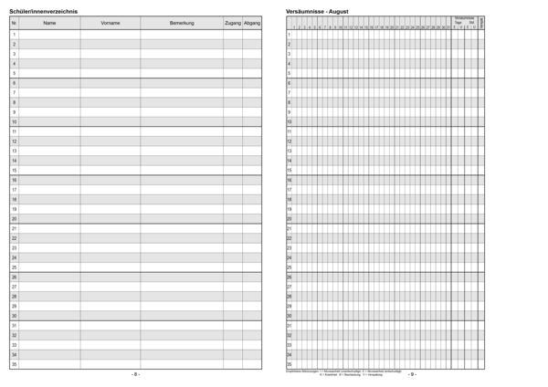 Klassenbuch "Standard", Umschlagfarbe: türkis