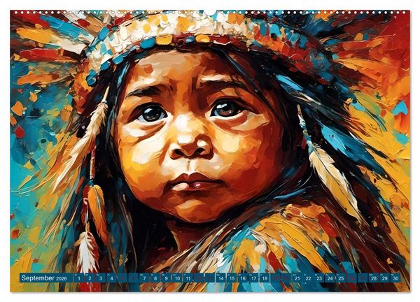 Produktbild: Portraits im Stil amerikanischer Ureinwohner (hochwertiger Premium Wandkalender 2026 DIN A2 quer), Kunstdruck in Hochglanz