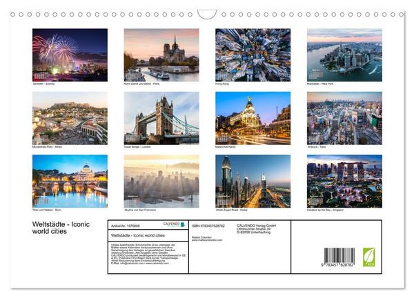 Produktbild: Weltst&auml;dte - Iconic world cities (Wandkalender 2026 DIN A3 quer), CALVENDO Monatskalender