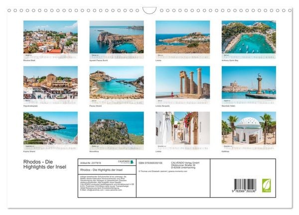 Produktbild: Rhodos - Die Highlights der Insel (Wandkalender 2027 DIN A3 quer), CALVENDO Monatskalender