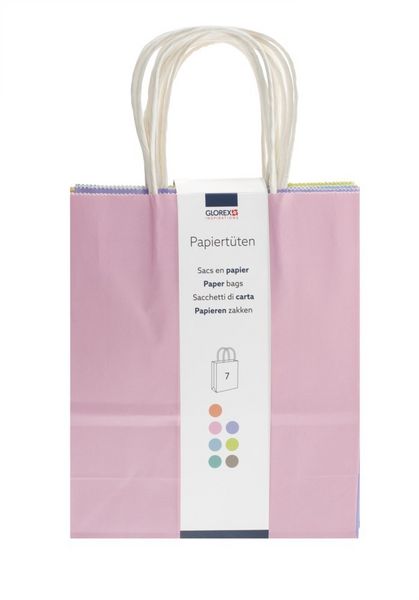 Produktbild: Papiertragetasche, Kordelgriff 18x21x8cm, 7St. pastell