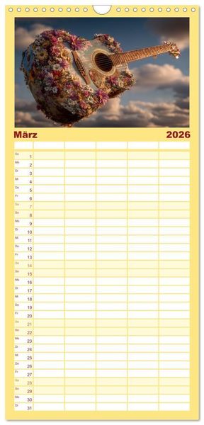 Produktbild: Familienplaner 2026 - Saitenzauber &ndash; Gitarren im Bilderklang mit 5 Spalten (Wandkalender, 21 x 45 cm) CALVENDO