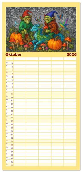 Produktbild: Familienplaner 2026 - Fabelhafte Mystikwesen mit 5 Spalten (Wandkalender, 21 x 45 cm) CALVENDO