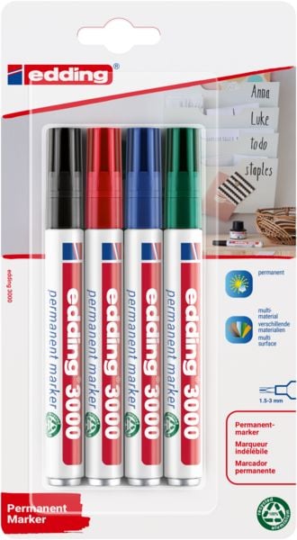Produktbild: edding Permanentmarker 3000 1,5-3mm 4 St&uuml;ck Blister