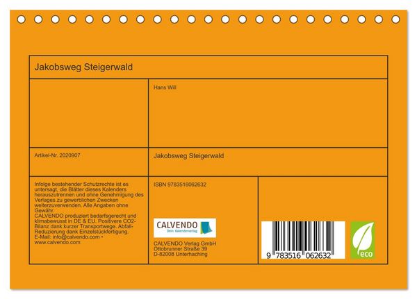 Produktbild: Jakobsweg Steigerwald (Tischkalender 2026 DIN A5 quer), CALVENDO Monatskalender