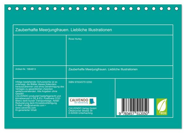 Produktbild: Zauberhafte Meerjungfrauen. Liebliche Illustrationen (Tischkalender 2026 DIN A5 quer), CALVENDO Monatskalender