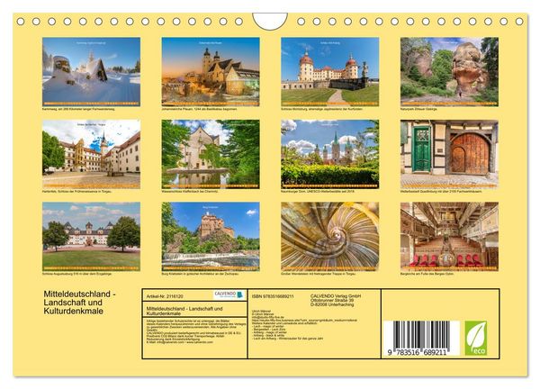 Produktbild: Mitteldeutschland - Landschaft und Kulturdenkmale (Wandkalender 2026 DIN A4 quer), CALVENDO Monatskalender