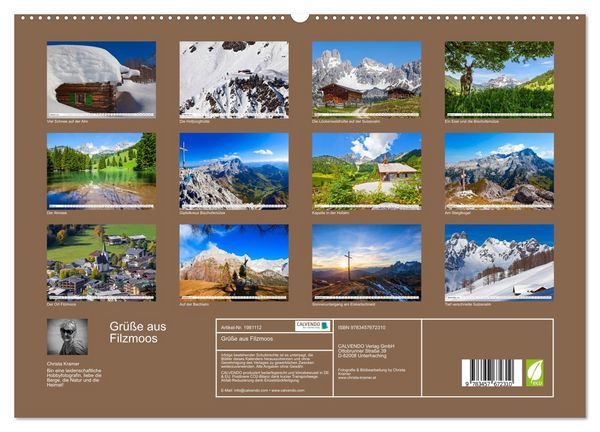Produktbild: Gr&uuml;&szlig;e aus Filzmoos (hochwertiger Premium Wandkalender 2026 DIN A2 quer), Kunstdruck in Hochglanz
