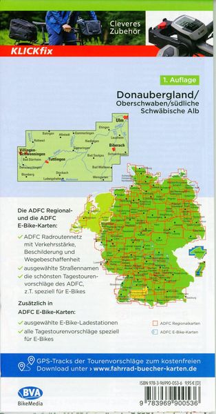 Produktbild: ADFC-Regionalkarte Traumhafte E-Bike-Touren im Donaubergland, 1:75.000, mit Tagestourenvorschlägen, reiß- und wetterfest, GPS-Tracks Download