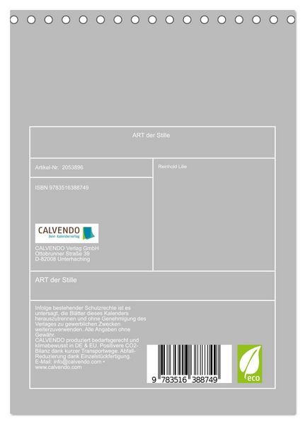 Produktbild: ART der Stille (Tischkalender 2026 DIN A5 hoch), CALVENDO Monatskalender