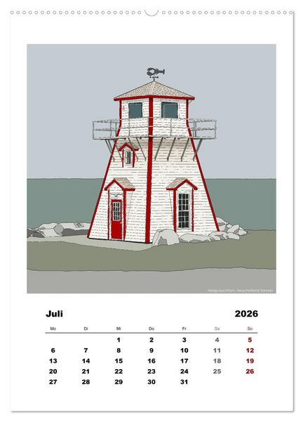Produktbild: Leuchtt&uuml;rme der Welt - illustriert (Wandkalender 2026 DIN A2 hoch), CALVENDO Monatskalender