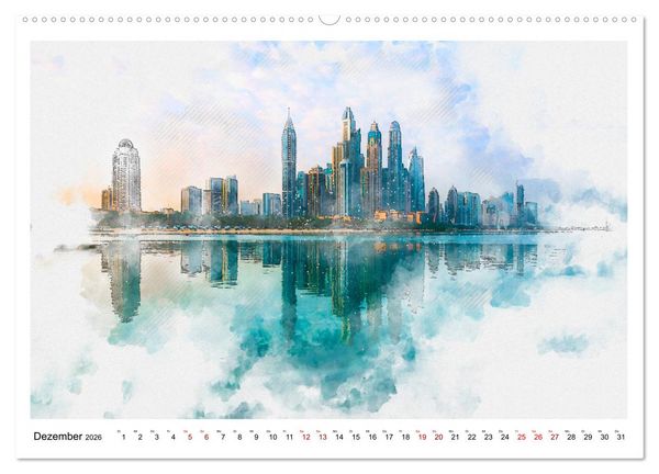 Produktbild: Dubai - Impressionen in Aquarell (Wandkalender 2026 DIN A2 quer), CALVENDO Monatskalender