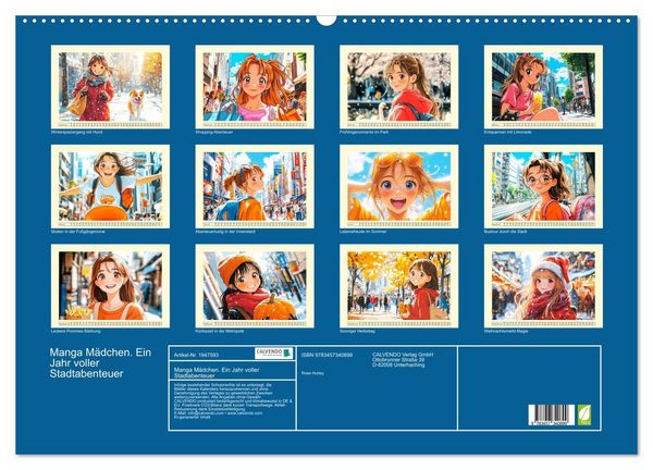 Produktbild: Manga M&auml;dchen. Ein Jahr voller Stadtabenteuer (Wandkalender 2026 DIN A2 quer), CALVENDO Monatskalender