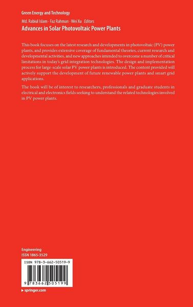 Produktbild: Advances in Solar Photovoltaic Power Plants