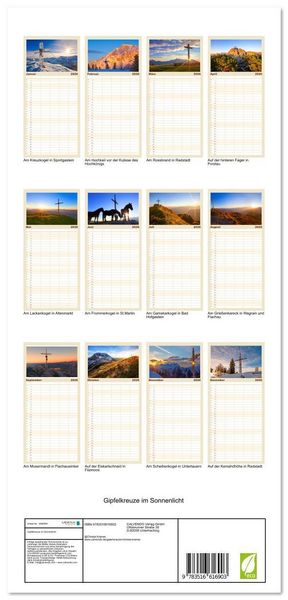 Produktbild: Familienplaner 2026 - Gipfelkreuze im Sonnenlicht mit 5 Spalten (Wandkalender, 21 x 45 cm) CALVENDO
